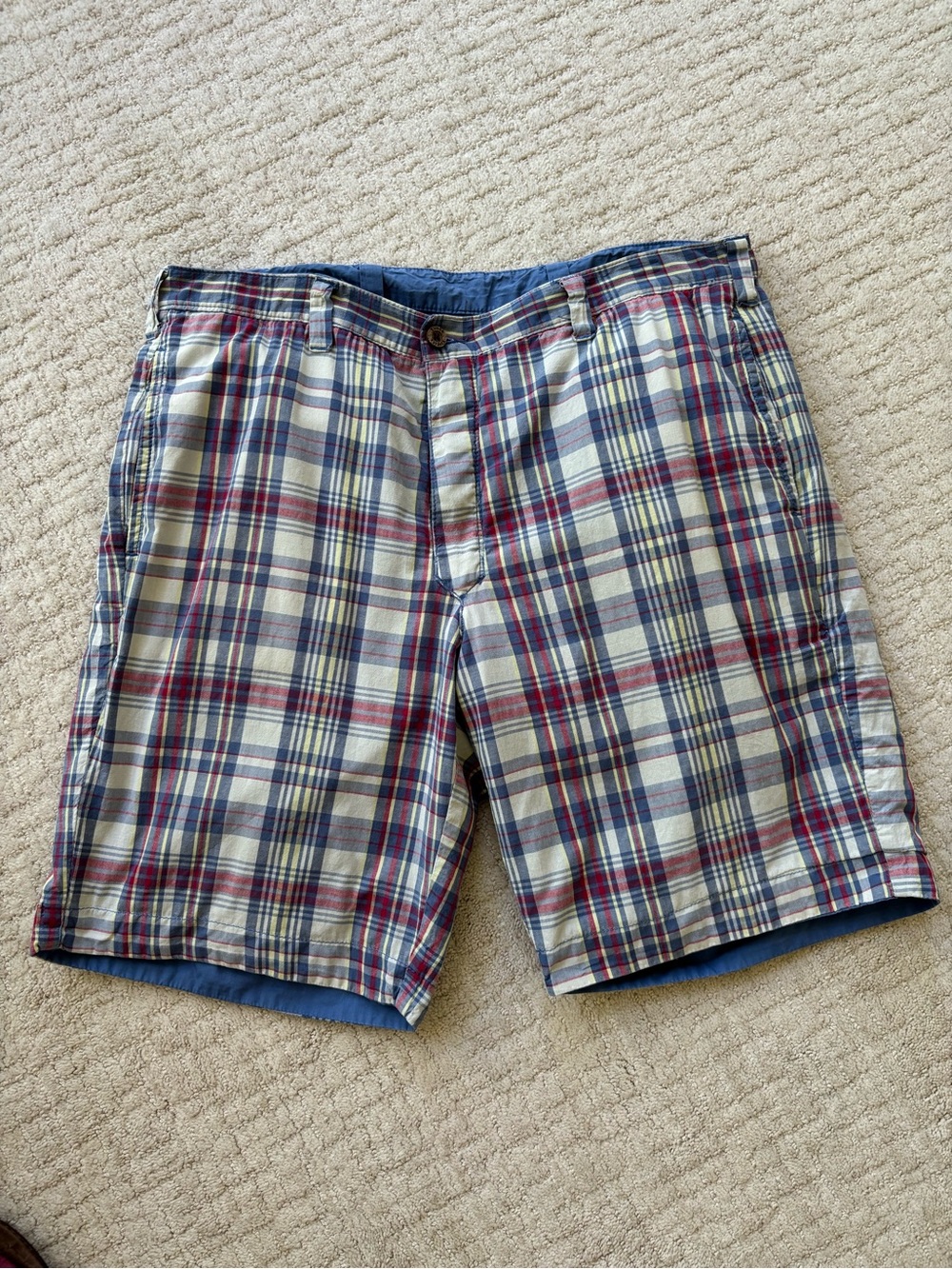 Tailor Vintage Men's Reversible Indian Madras Plaid /Blue Cotton Shorts Size 36